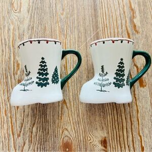 Festive Boot-Shaped Mugs with Green Tree Design